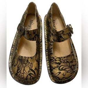 Gold/Black Alegria PG LITE Leather Mary Janes Clogs size 36
